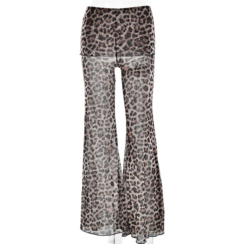 Pantalon femme taille haute imprimé transparent style bohème