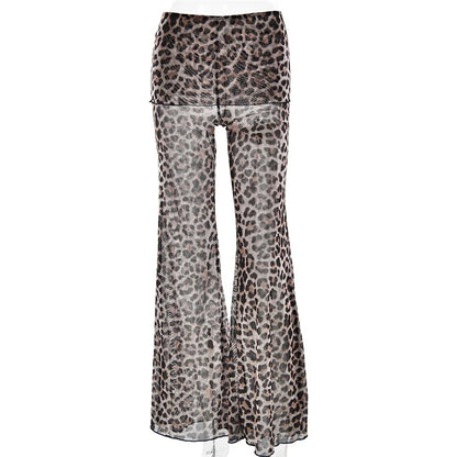 Pantalon femme taille haute imprimé transparent style bohème