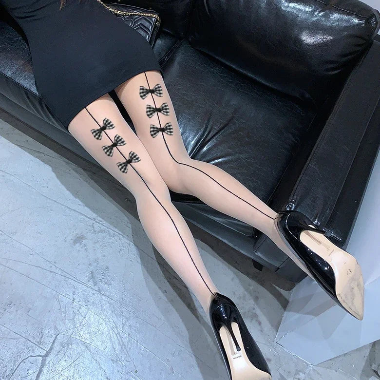 Collants à nœud en grille pour femmes