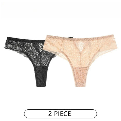 Lot de 2 Culottes Femme – Dentelle Brodée Taille Basse