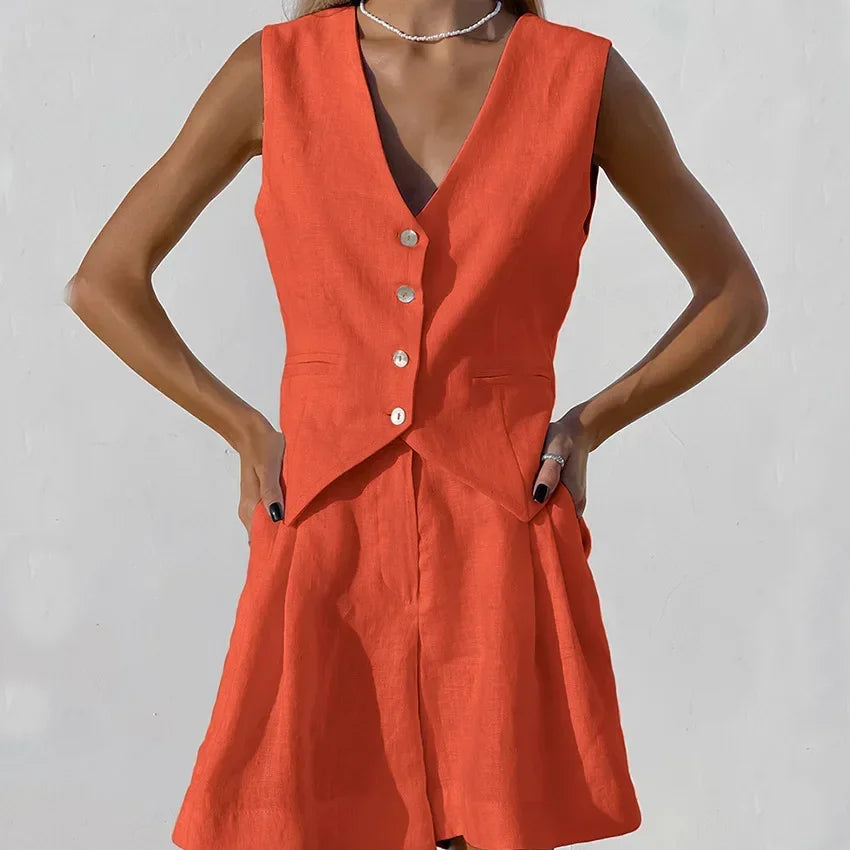 Ensemble débardeur et short en coton et lin pour femmes