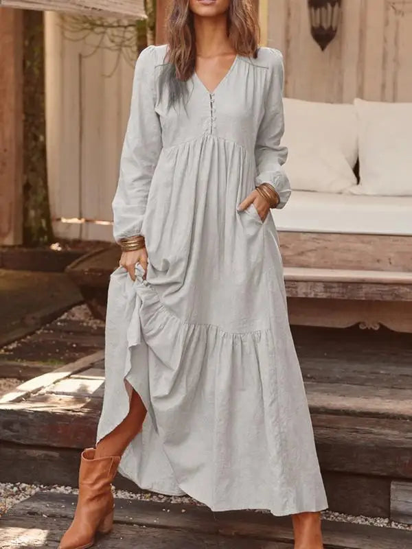 Robe chemise à manches longues style bohème pour femmes