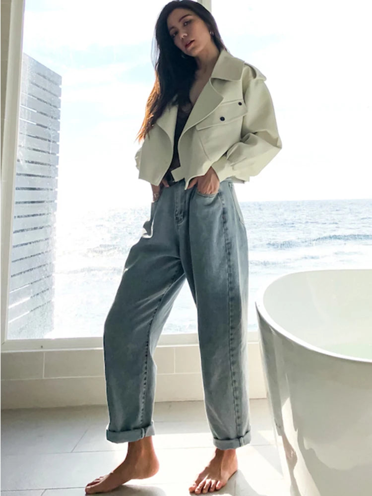 Veste courte en faux cuir pour femmes
