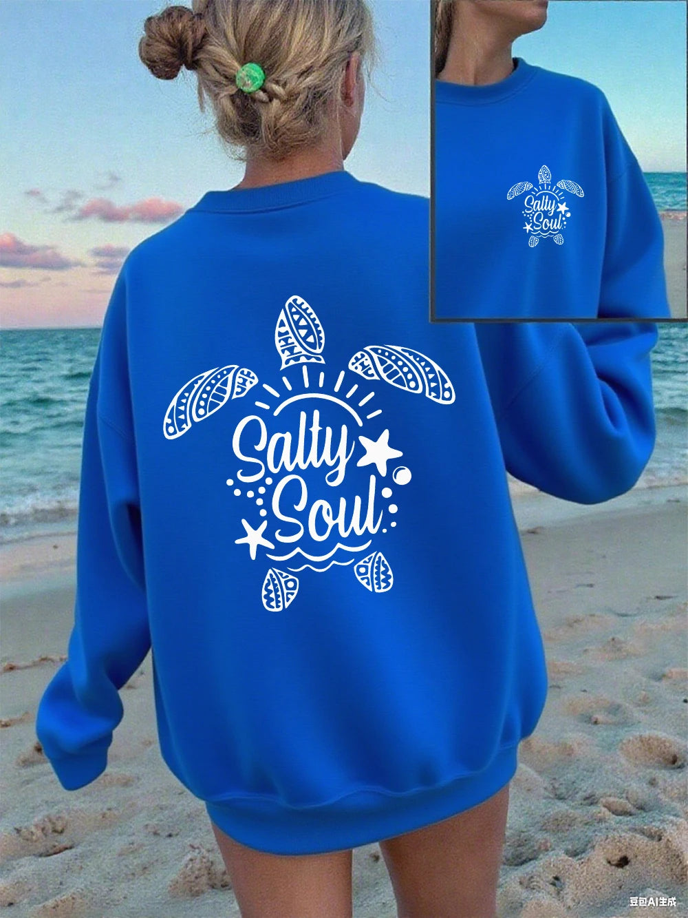 Sweat-shirt à capuche Salty Soul imprimé tortue pour femmes