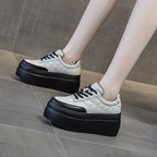 Baskets compensées en cuir véritable pour femmes