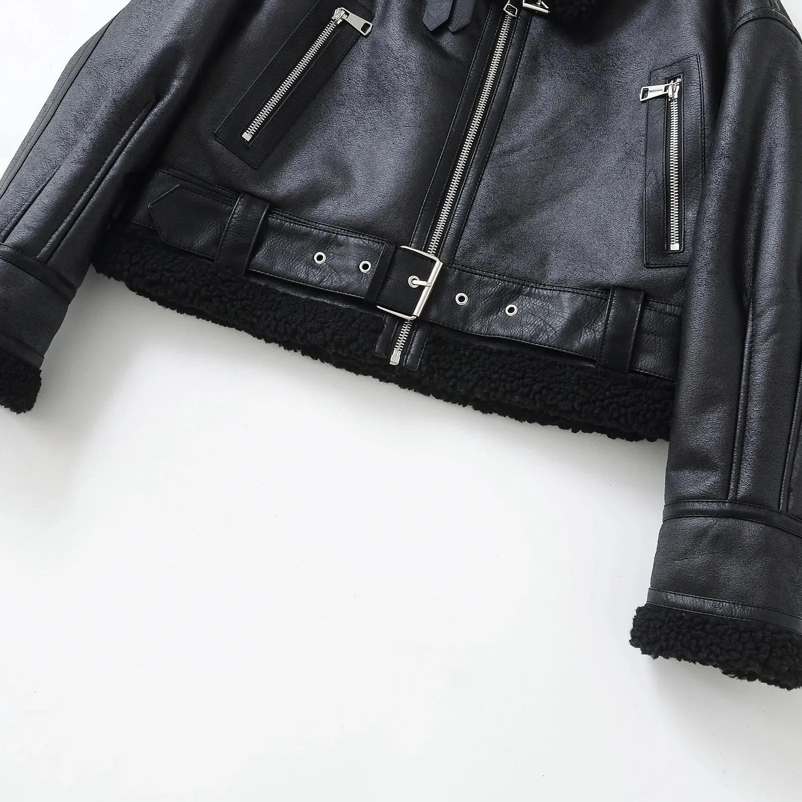 Veste en faux cuir d'agneau pour femmes
