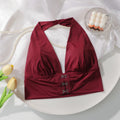Soutien-gorge sexy rouge à boutons sur le devant sans anneau en acier pour femmes