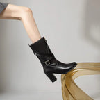 Bottes bout rond bloc talons 7.5 cm pour femmes