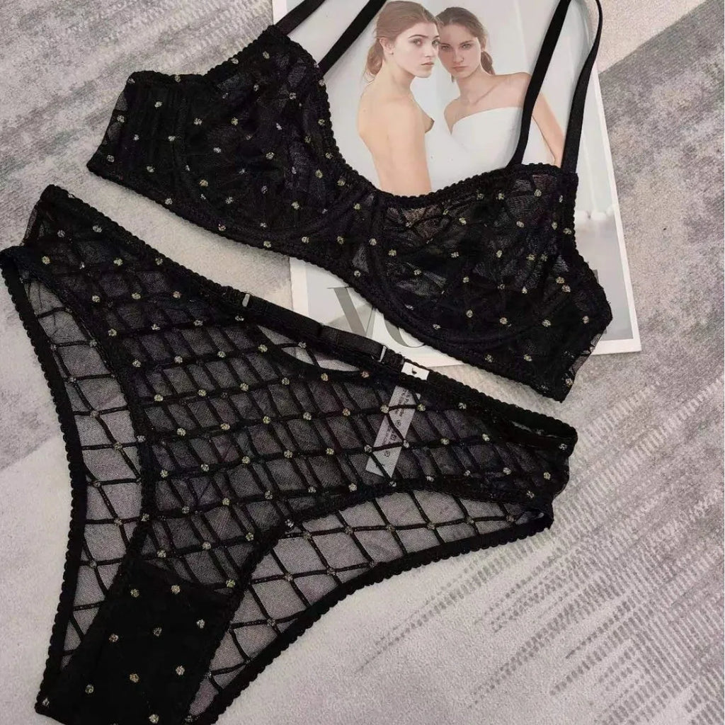 Ensemble soutien-gorge ajouré et respirant en dentelle et culotte pour femmes