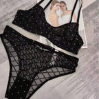 Ensemble soutien-gorge ajouré et respirant en dentelle et culotte pour femmes