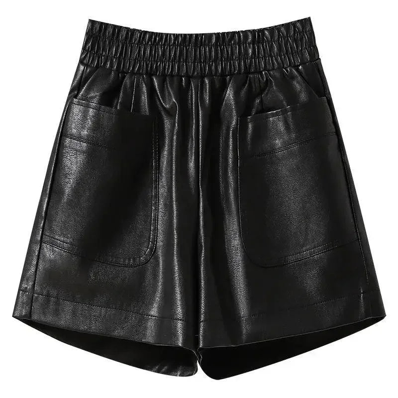 Shorts en cuir amples à jambes larges pour femmes
