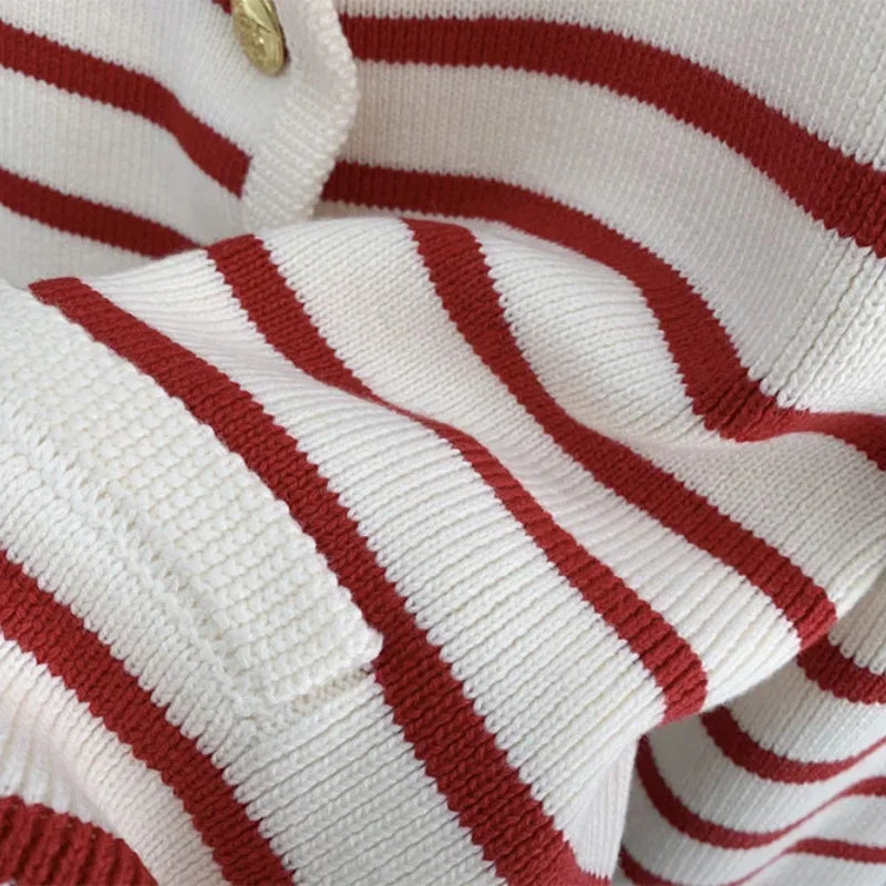 Cardigan en tricot rayé contrastant pour femmes