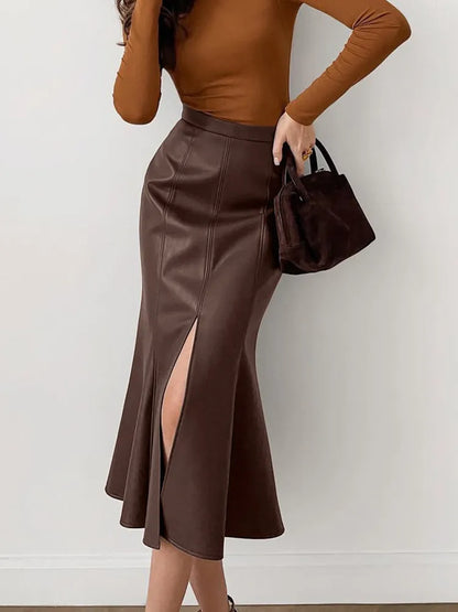 Jupe Midi Femme Effet Cuir à Coupe Sirène