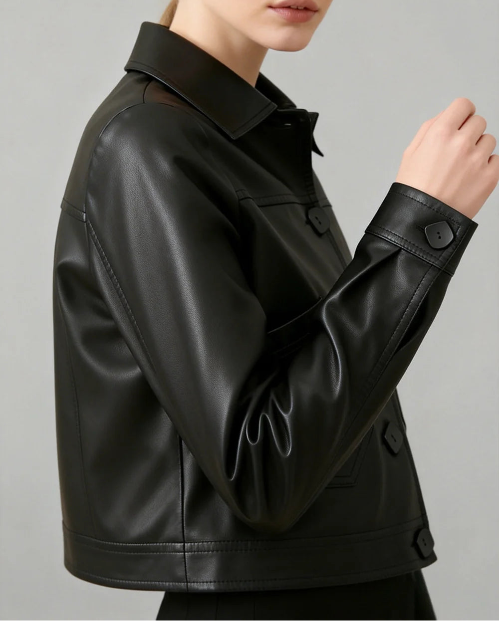 Veste courte femme en simili cuir style coréen