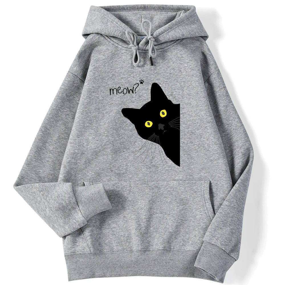 Sweat à capuche imprimé chat noir Meow pour femmes