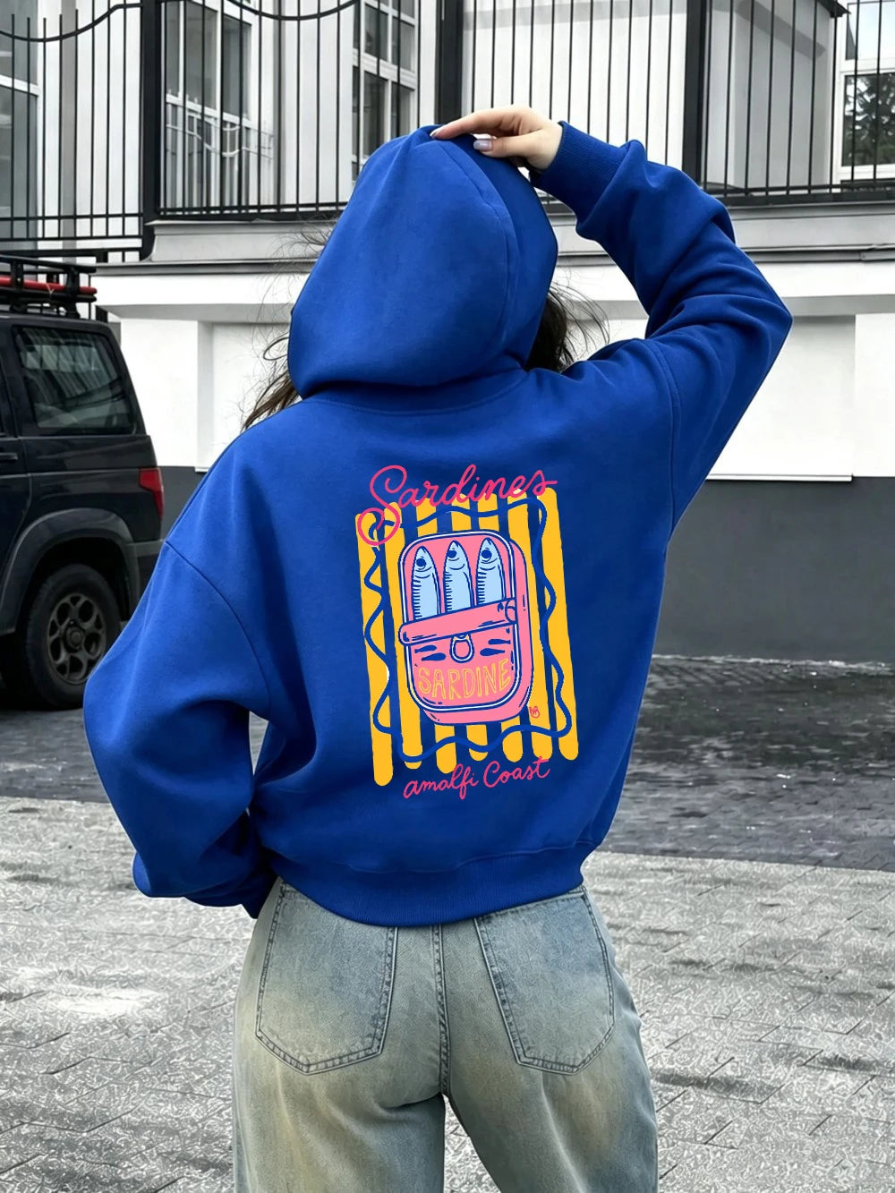 Sweat-shirts à capuche imprimés Sardines Amalfi Coast pour femmes