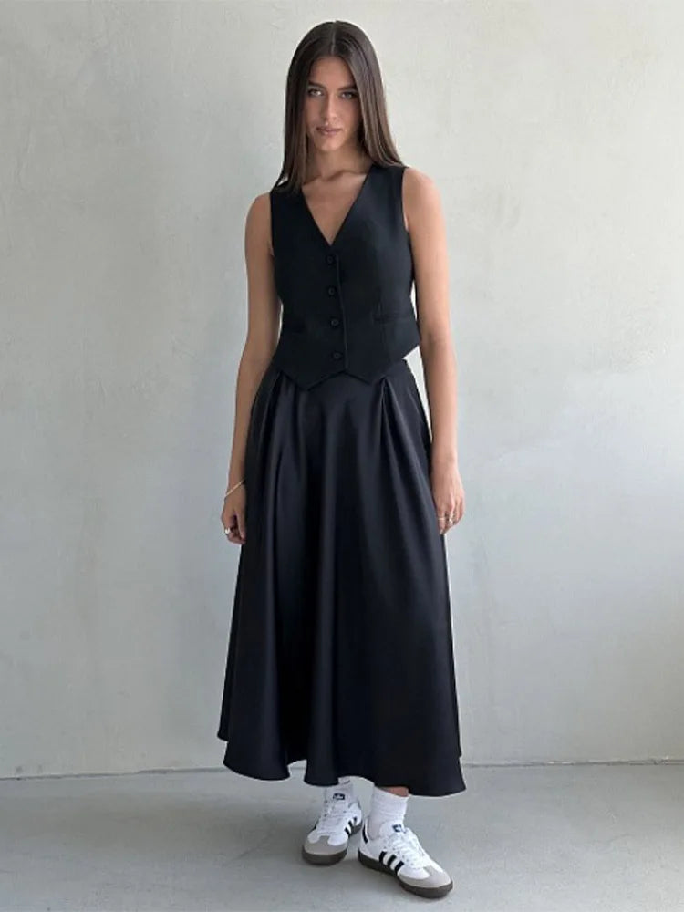 Jupe longue en satin pour femmes