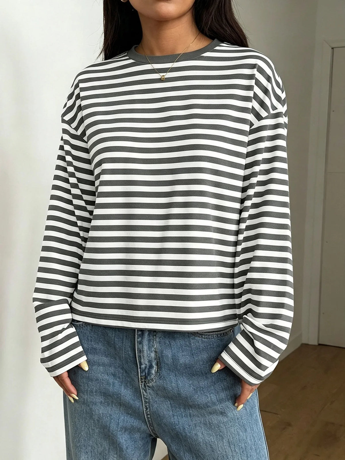 Crop Top Rayé Femme – Manches Longues