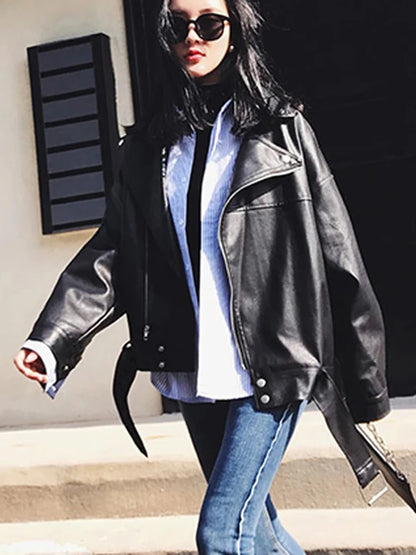 Blouson biker femme souple en simili cuir