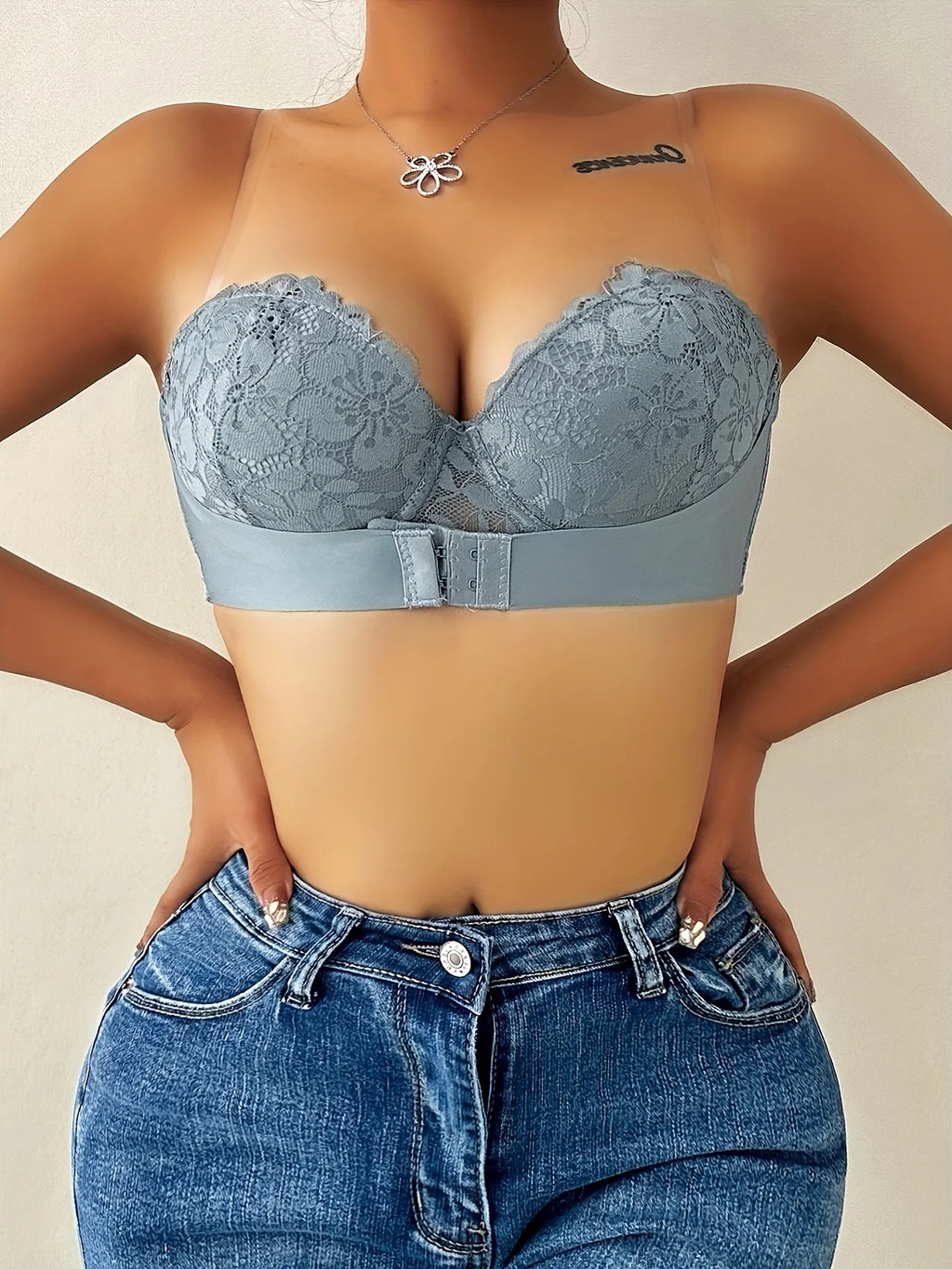 Soutien-gorge push-up semi-transparent à dentelle florale pour femmes