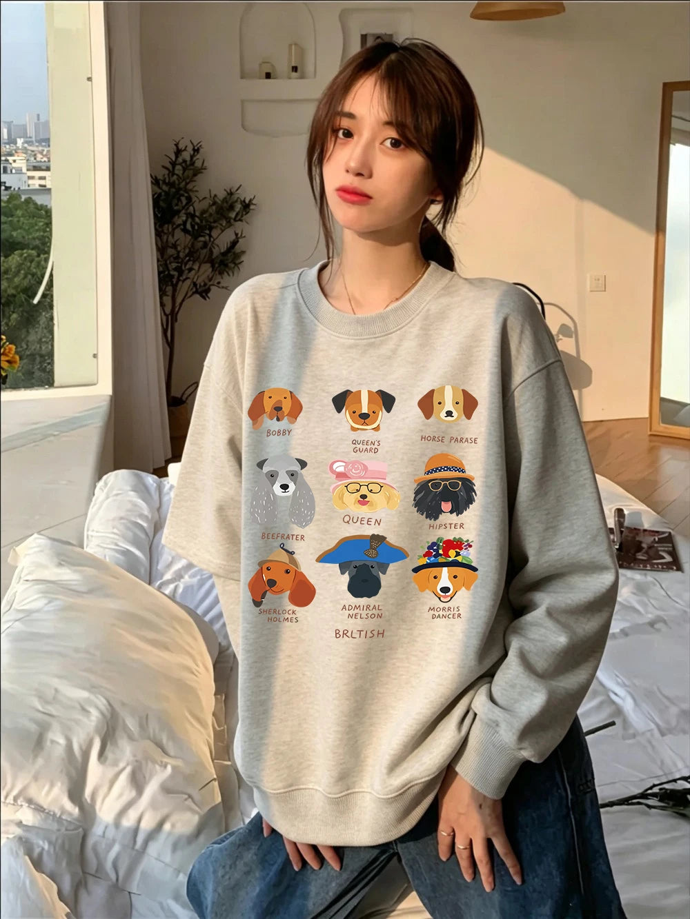 Sweat-shirt à capuche imprimé tête de chien pour femmes