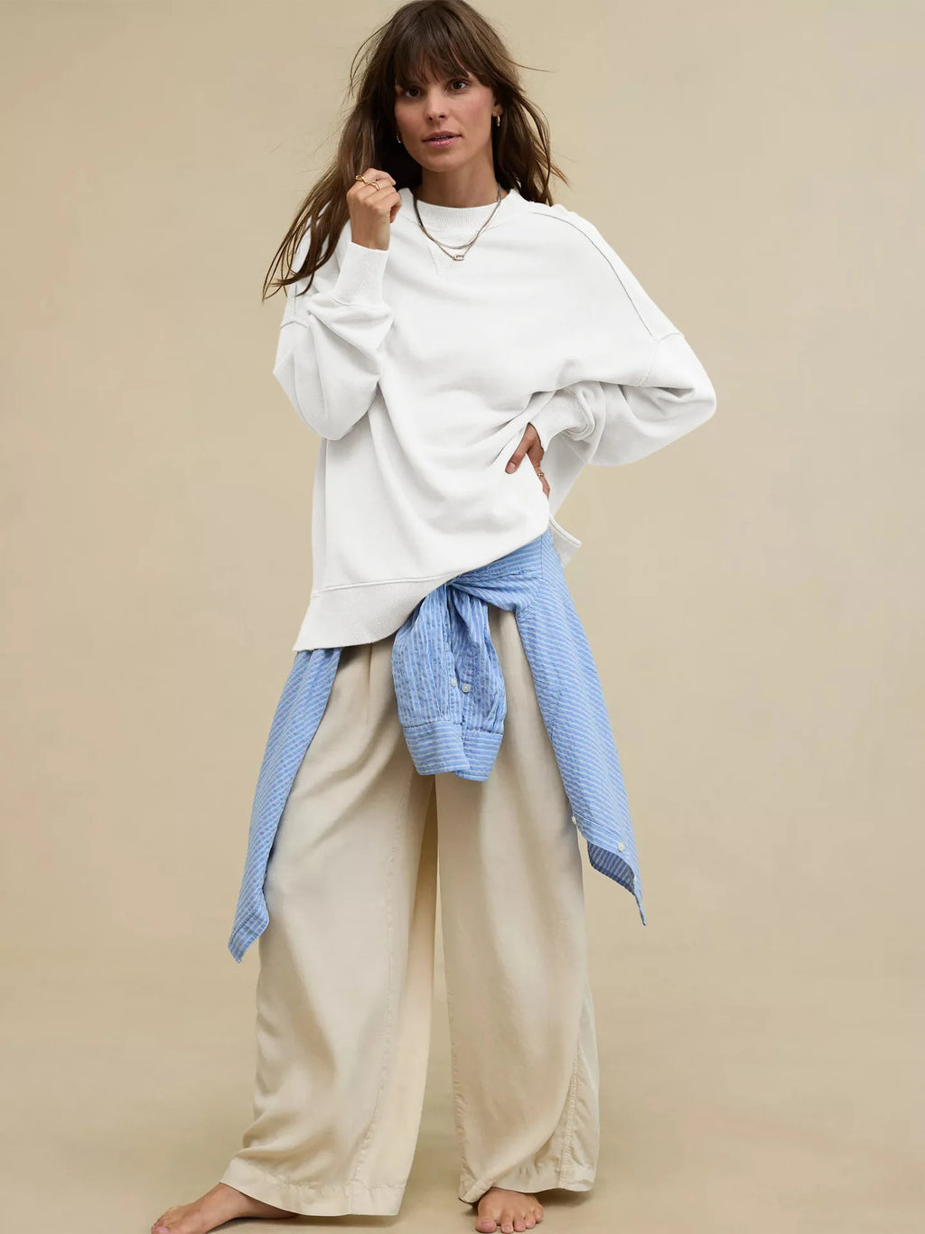 Sweat à capuche ample et décontracté à col rond pour femmes