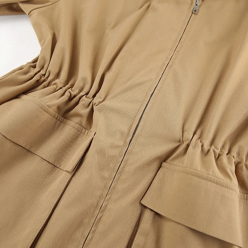 Manteau en cuir à revers marron Vintage pour femmes