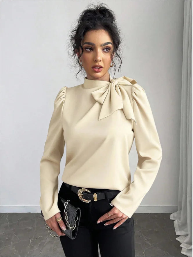 Chemise avec nœud et à manches longues pour femmes