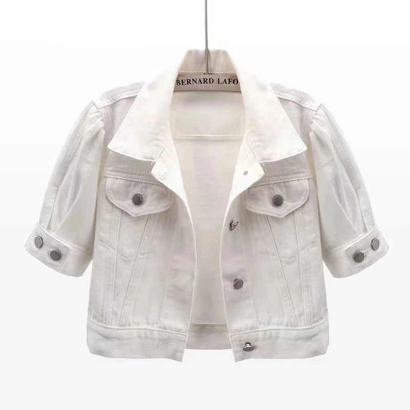 Veste courte en jean avec manches mi-longue pour femmes