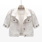 Veste courte en jean avec manches mi-longue pour femmes