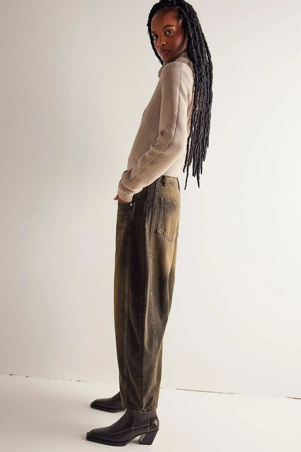 Pantalon en jean délavé taille mi-basse pour femmes