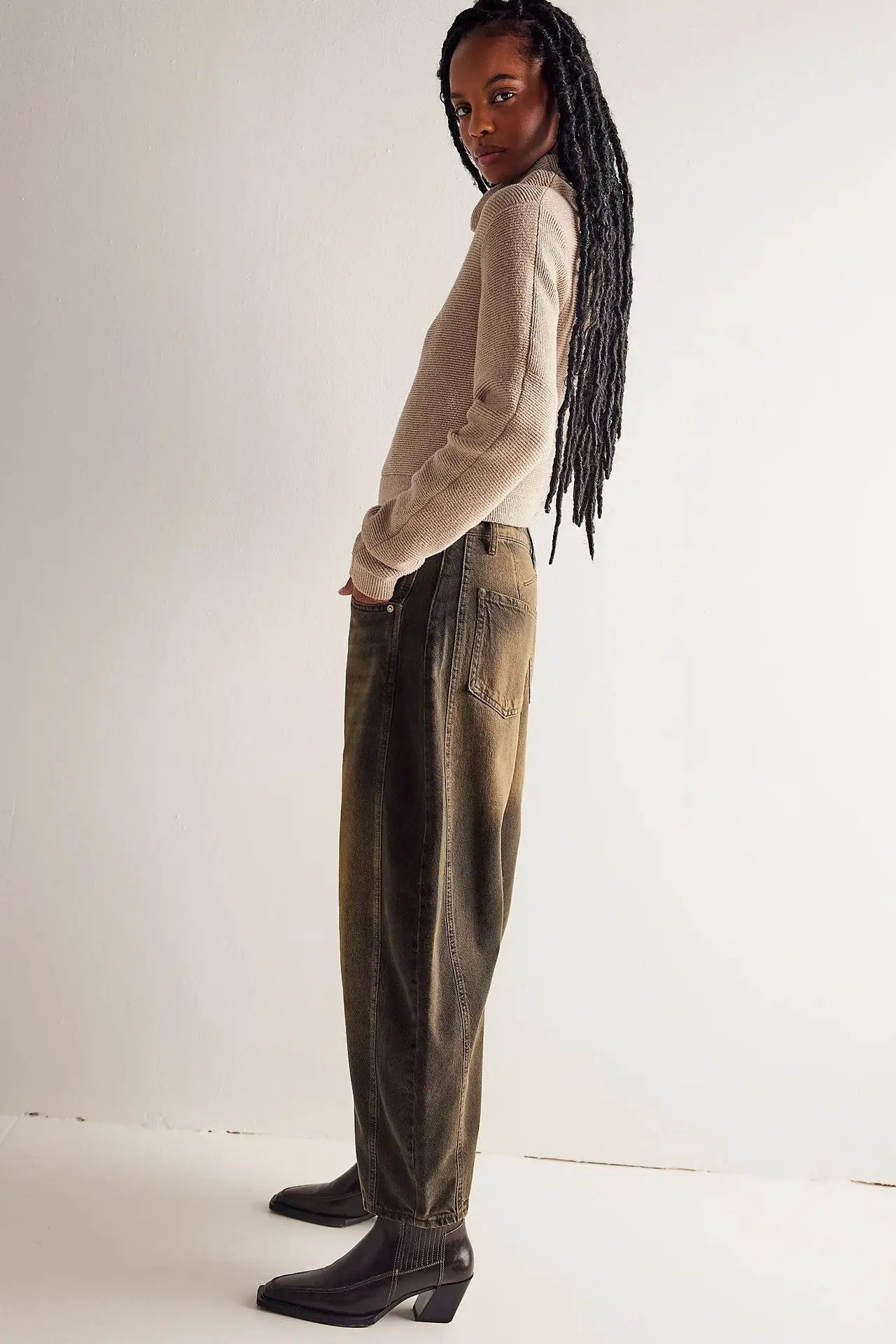 Pantalon en jean délavé taille mi-basse pour femmes
