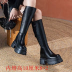 Bottes hautes en cuir véritable à plate-forme pour femmes