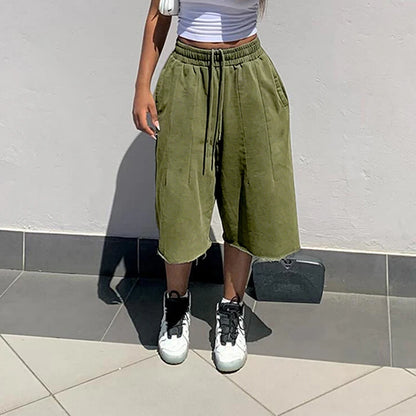Pantalon large femme taille haute à ourlet effiloché