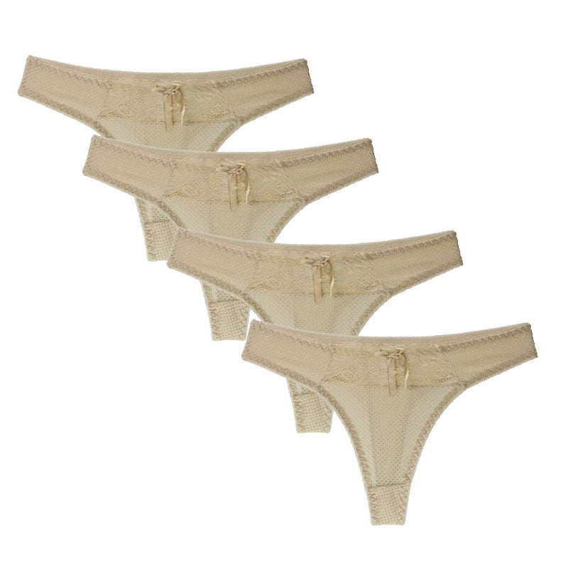 Lot de 4 strings sexy en soie glacée pour femmes