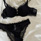 Ensemble soutien-gorge Push Up en dentelle française et culotte pour femmes