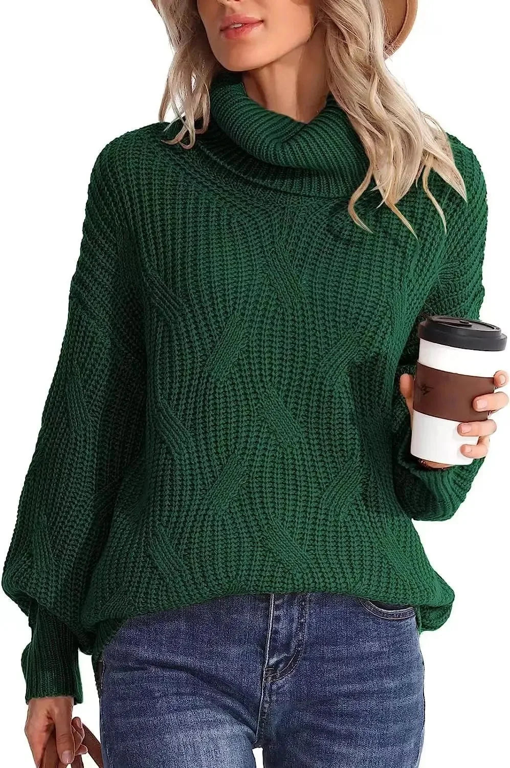 Pull polo ample à col roulé pour femmes