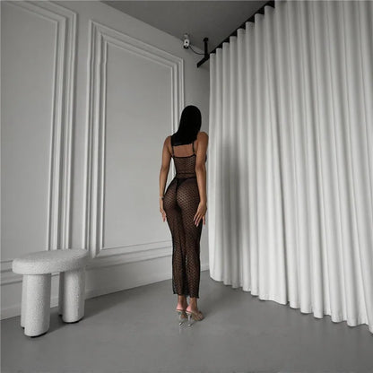 Robe Longue en Maille Transparente et Dentelle à Armatures