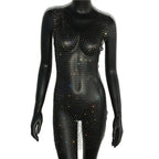 Robe de soirée en résille scintillante, strass, paillettes pour femmes