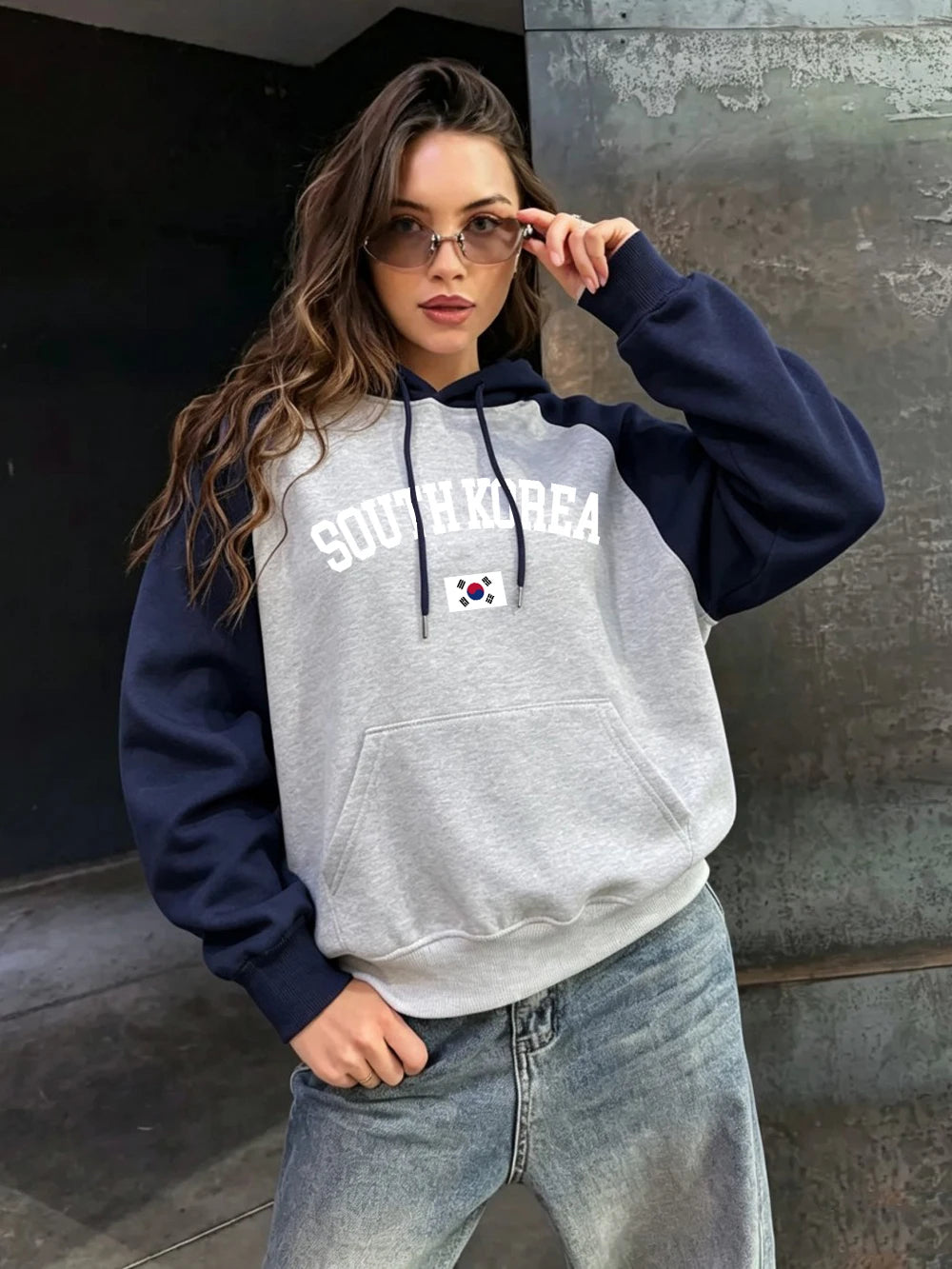 Sweat-shirt à capuche en polaire avec motif drapeau de Corée du Sud pour femmes