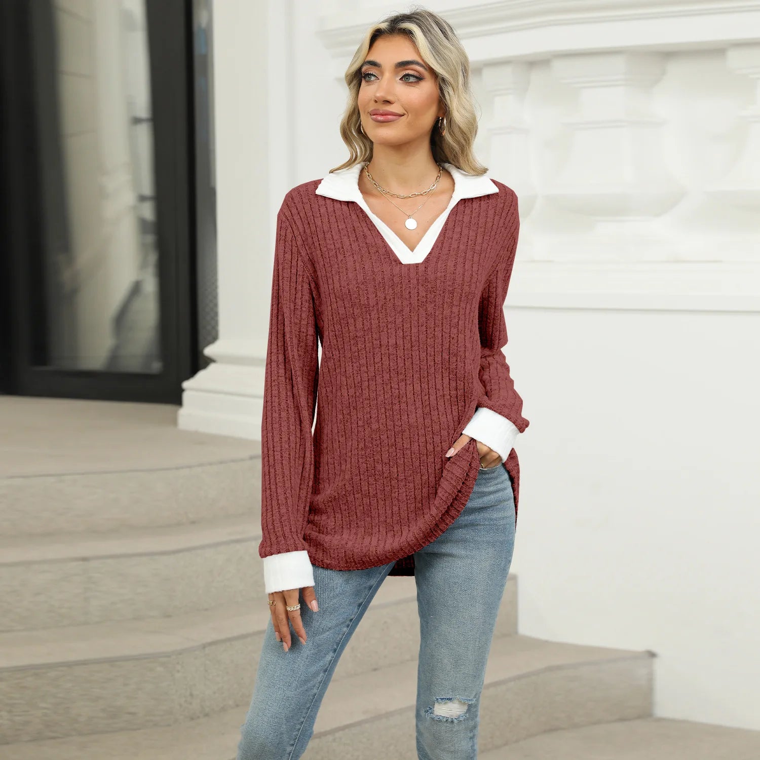 T-shirt à manches longues décontracté lâche pour femmes