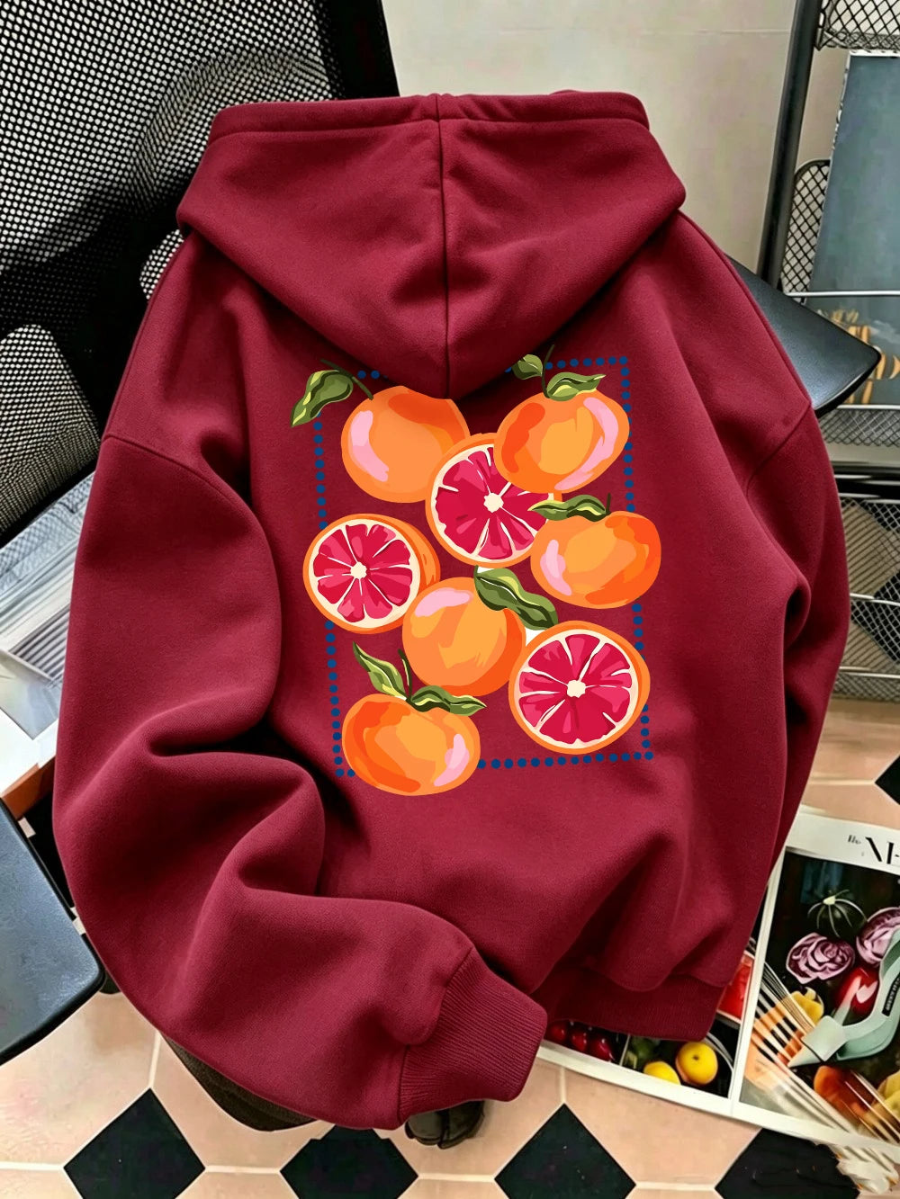 Sweat-shirt à capuche imprimé dessins animés Blood Orange pour femmes