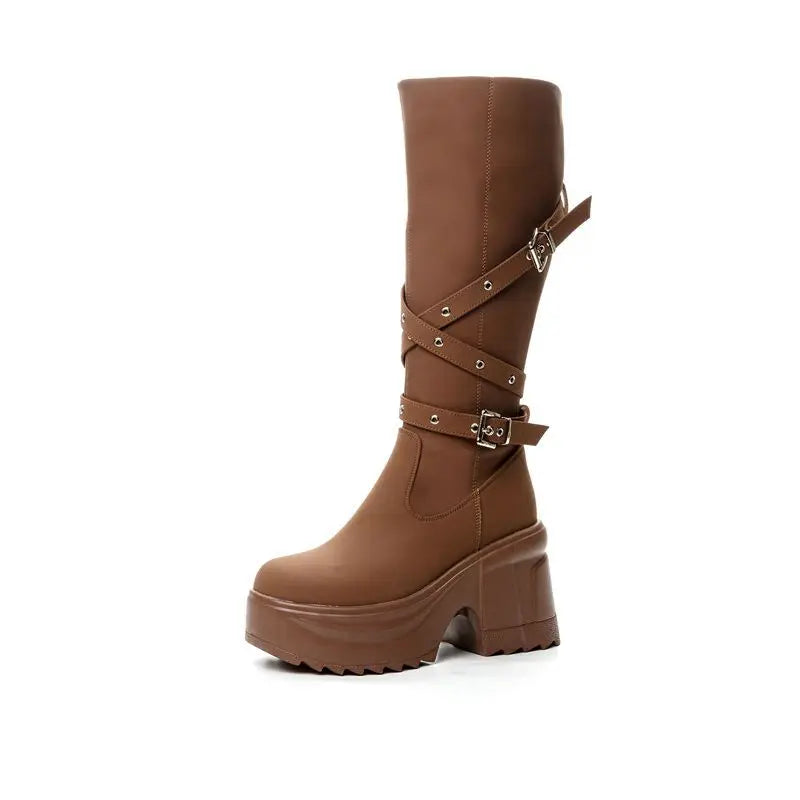 Bottes britanniques en cuir synthétique, pour femmes