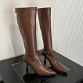 Bottes hautes en cuir souple à bout pointu pour femmes