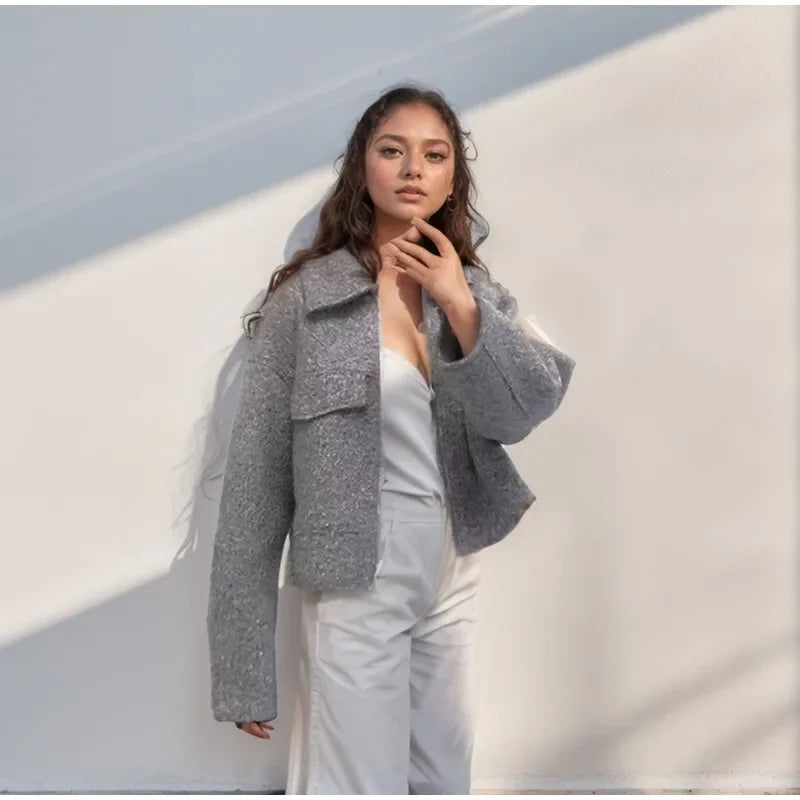 Manteau en laine avec fermeture éclair de luxe pour femmes
