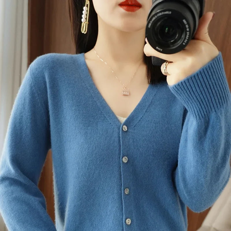 Cardigans à simple boutonnage et col en v pour femmes