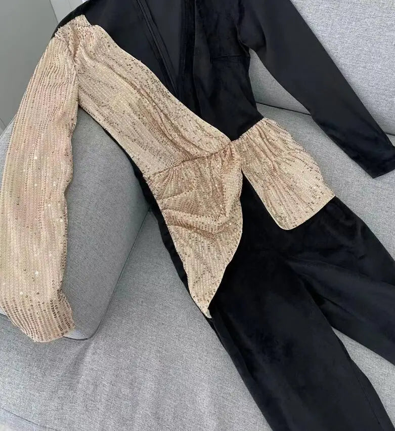 Combinaison à paillettes taille haute pour femmes