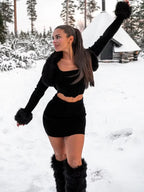 Ensemble haut Corset en Patchwork de fourrure et mini jupe pour femmes