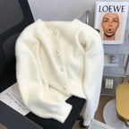 Pull cardigan en velours de vison à boutonnage simple pour femmes