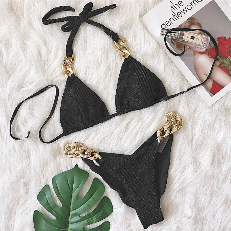 Maillot de bain deux pièces avec biscuits et diamants pour femmes